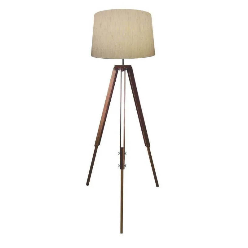 Luminária Chão Tripé Base Madeira 40x45cm Bivolt Linho Bege - Vivare Brasil Iluminação