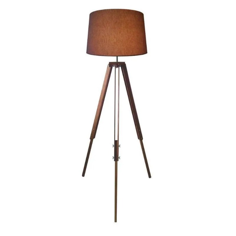 Luminária Chão Tripé Base Madeira 40x45cm Bivolt Palha - Vivare Brasil Iluminação
