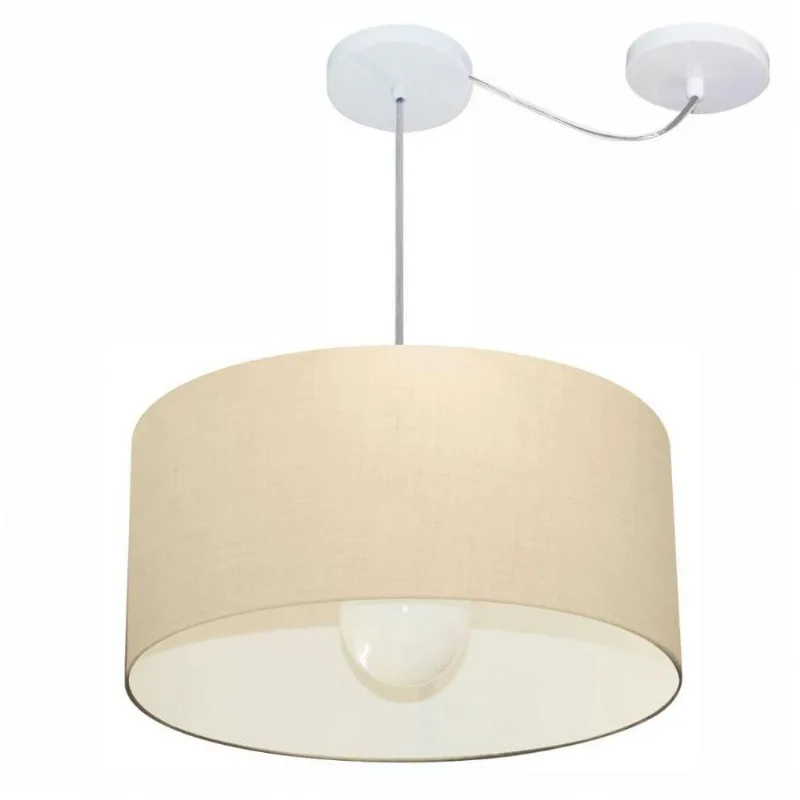 Lustre Cilíndrico Desvio de Centro 50x25 Bivolt Algodão Crú - Vivare Brasil Iluminação