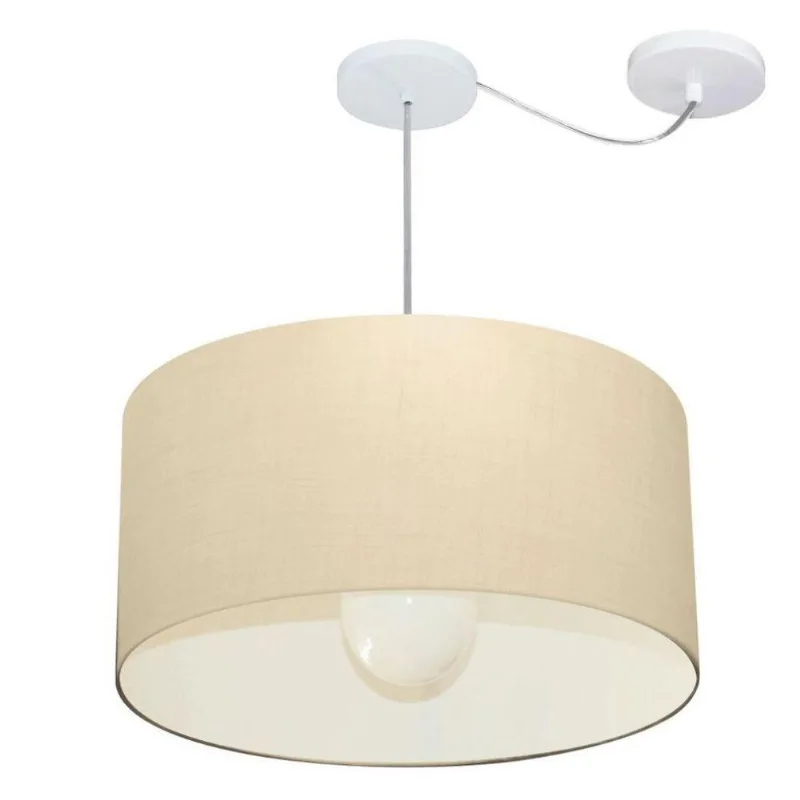 Lustre Cilíndrico Desvio de Centro 55x30 Bivolt Algodão Crú - Vivare Brasil Iluminação