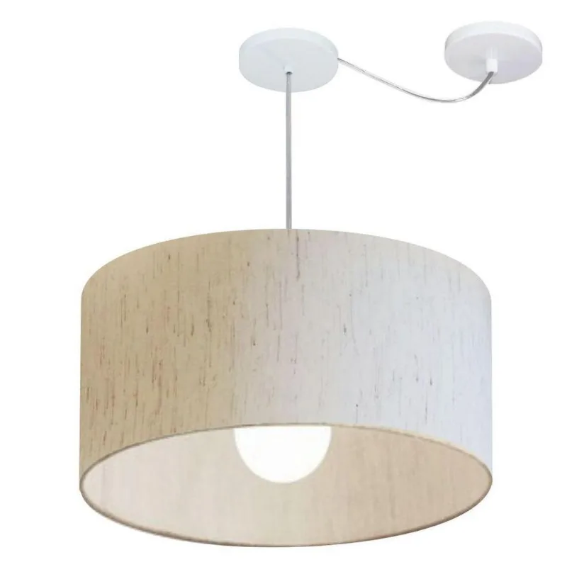 Lustre Cilíndrico Desvio de Centro 55x30cm Bivolt Linho Bege - Vivare Brasil Iluminação