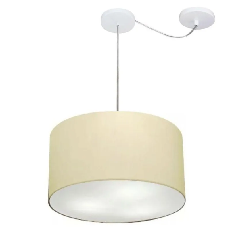 Lustre Cilíndrico Desvio Centro 40x25cm Bivolt Algodão Crú - Vivare Brasil Iluminação