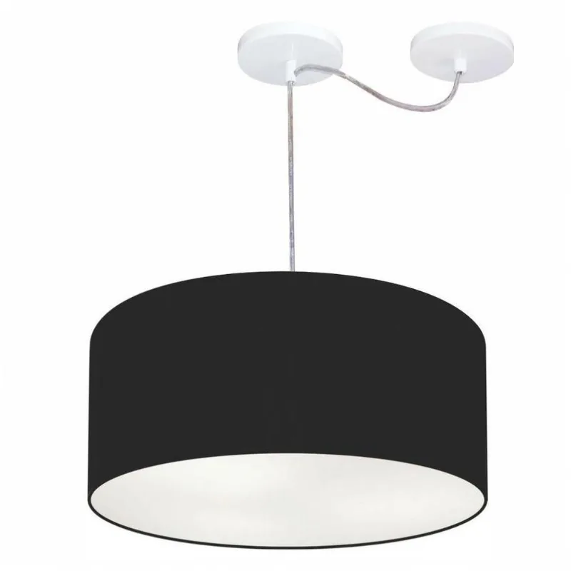 Lustre Pendente Cilíndrico Desvio Centro 50x25 Bivolt Preto