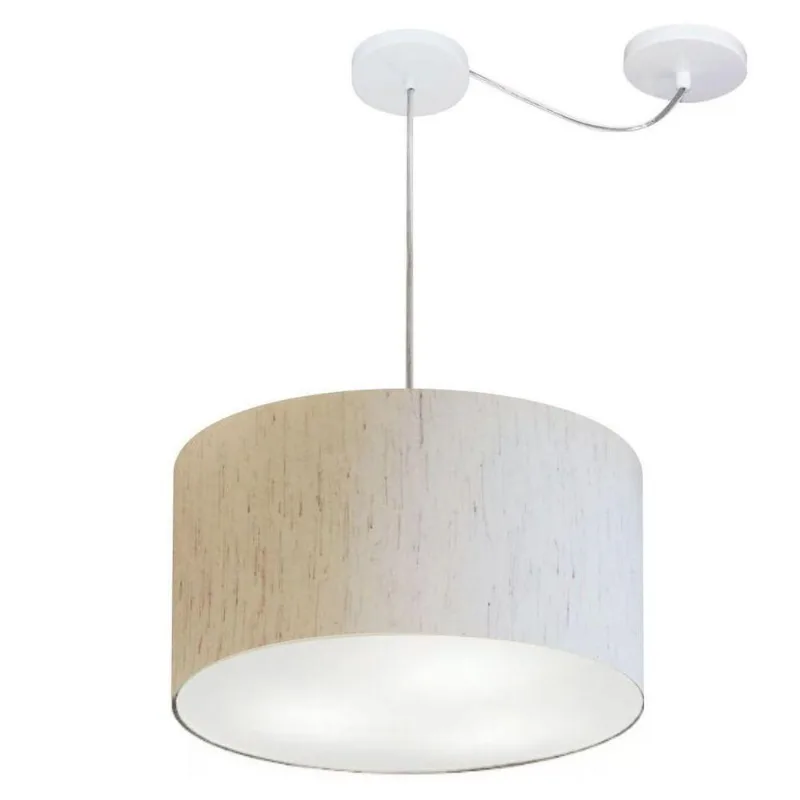 Lustre Cilíndrico Desvio Centro 40x25cm Bivolt Linho Bege - Vivare Brasil Iluminação