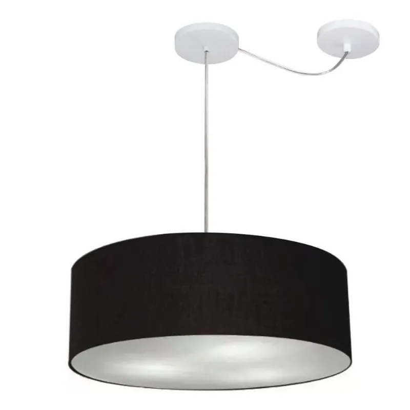 Lustre Pendente Cilíndrico Desvio Centro 45x15 Bivolt Preto