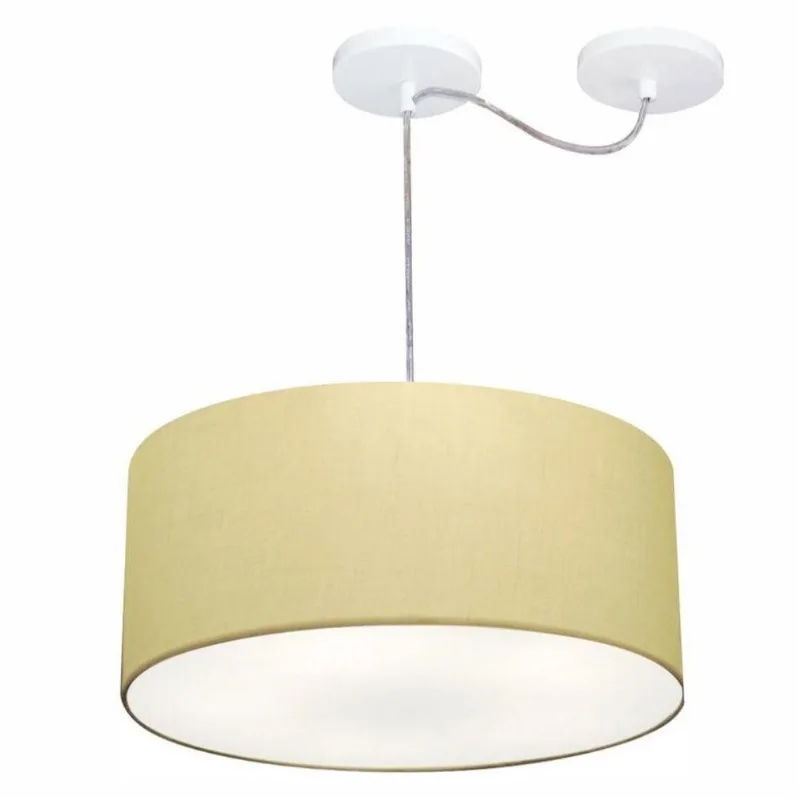 Lustre Cilíndrico Desvio Centro 50x25cm Bivolt Algodão Crú - Vivare Brasil Iluminação