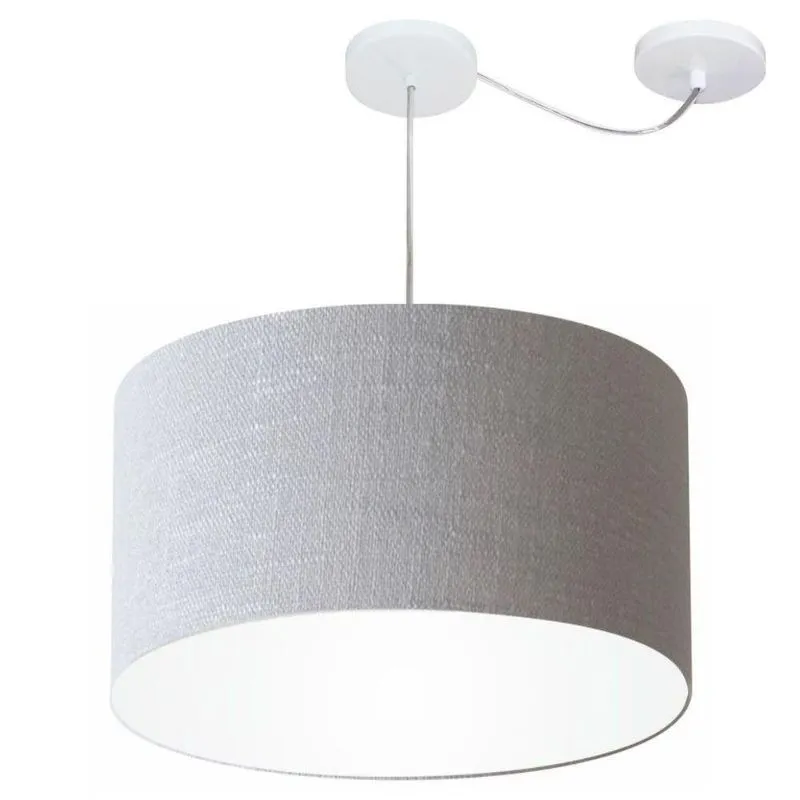 Lustre Pendente Cilíndrico MD-4167 Cúpula Em Tecido 60x30cm Desvio De Centro Rústico-Cinza Vivare