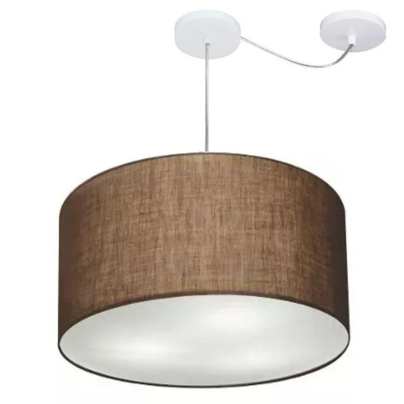 Lustre Pendente Cilíndrico MD-4167 Cúpula Em Tecido 60x30cm Desvio De Centro Café Vivare Brasil