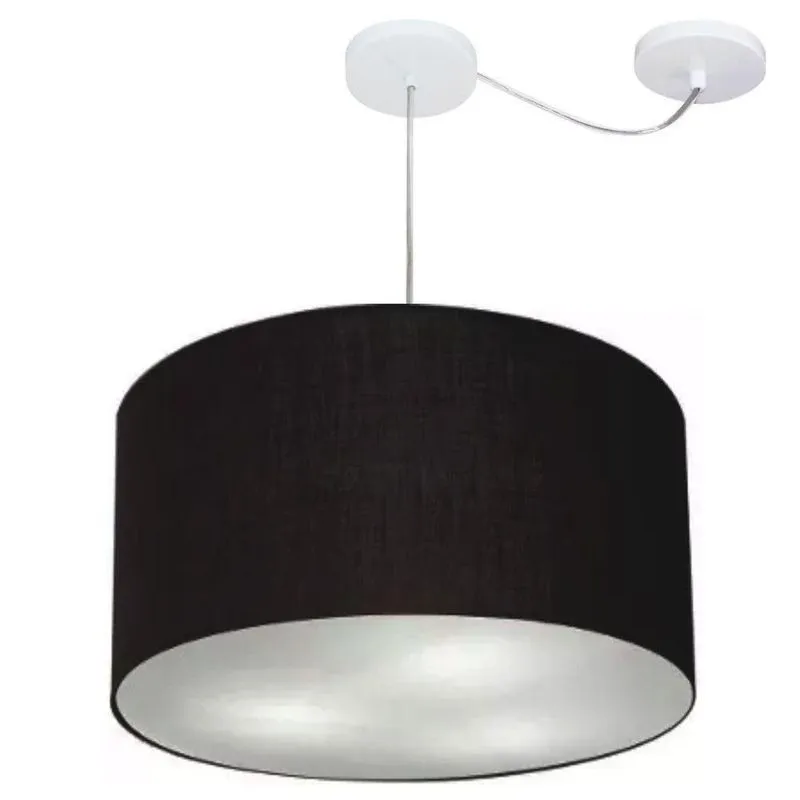 Lustre Pendente Cilíndrico MD-4167 Cúpula em Tecido 60x30cm Desvio de Centro Preto Vivare Brasil