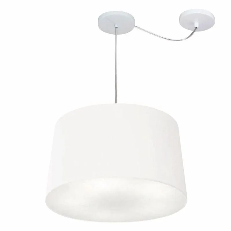 Lustre Pendente MD-4277 Cúpula Em Tecido Cone Médio Com Desvio De Centro Branco Vivare Brasil