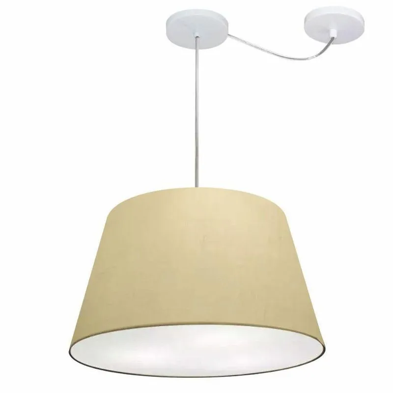 Lustre Pendente MD-4279 Cúpula em Tecido Cone com Desvio de Centro Algodão Cru Vivare Brasil