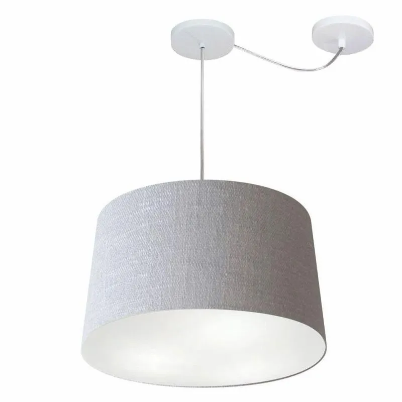 Lustre Pendente MD-4281 Cúpula Em Tecido Cone Com Desvio De Centro Rústico-Cinza Vivare Brasil