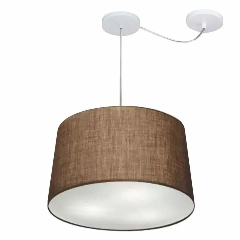 Lustre Pendente Cone Com Desvio De Centro Vivare Md-4281 Cúpula Em Tecido 40x45cm - Bivolt Café 127/220v
