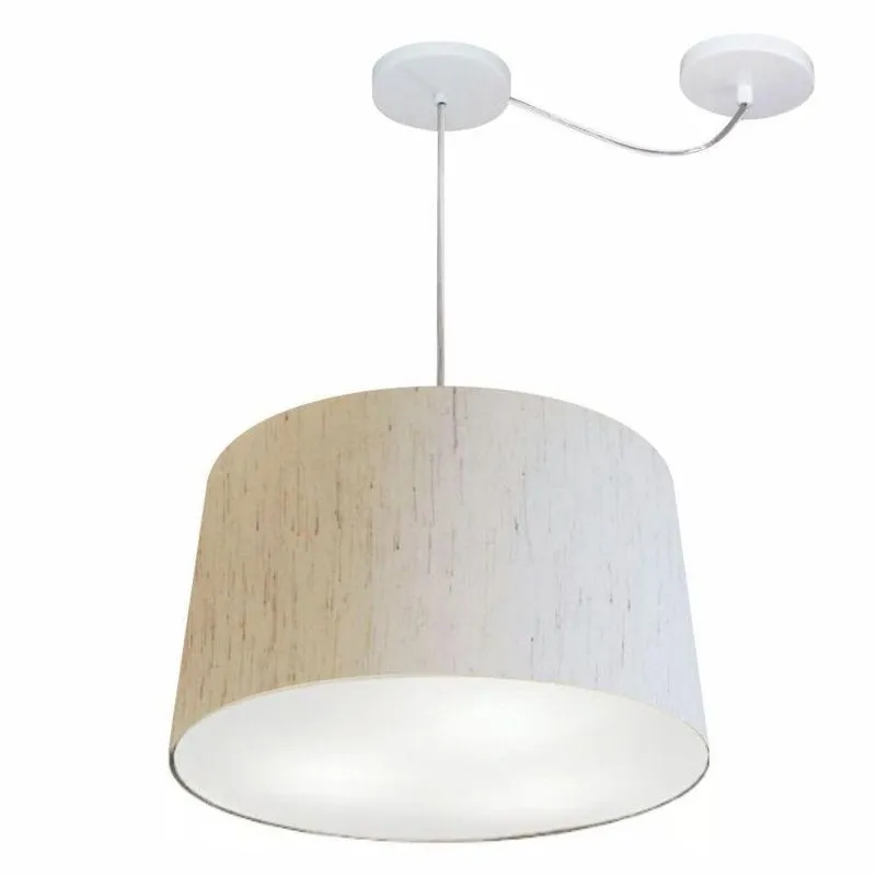 Lustre Pendente MD-4281 Cúpula em Tecido Cone Médio Desvio de Centro Bivolt Linho Bege Vivare Brasil
