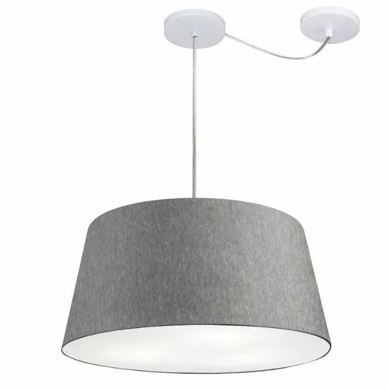 Lustre Pendente MD-4282 Com Cúpula Em Tecido, Desvio De Centro, Bivolt Rústico-cinza Vivare Brasil