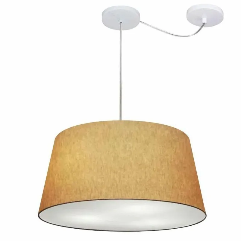 Lustre Pendente Cone Com Desvio De Centro Vivare Md-4282 Cúpula Em Tecido 40x50cm - Bivolt Palha 127/220v