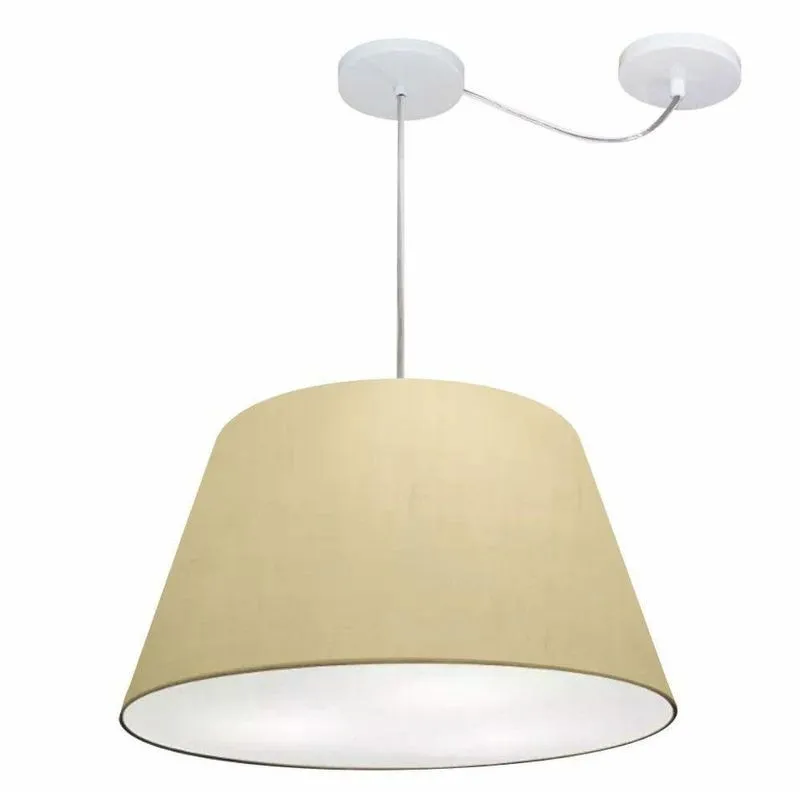 Lustre Pendente Cone Com Desvio De Centro Vivare Md-4283 Cúpula Em Tecido 35x50cm - Bivolt Algodão-crú 127/220v