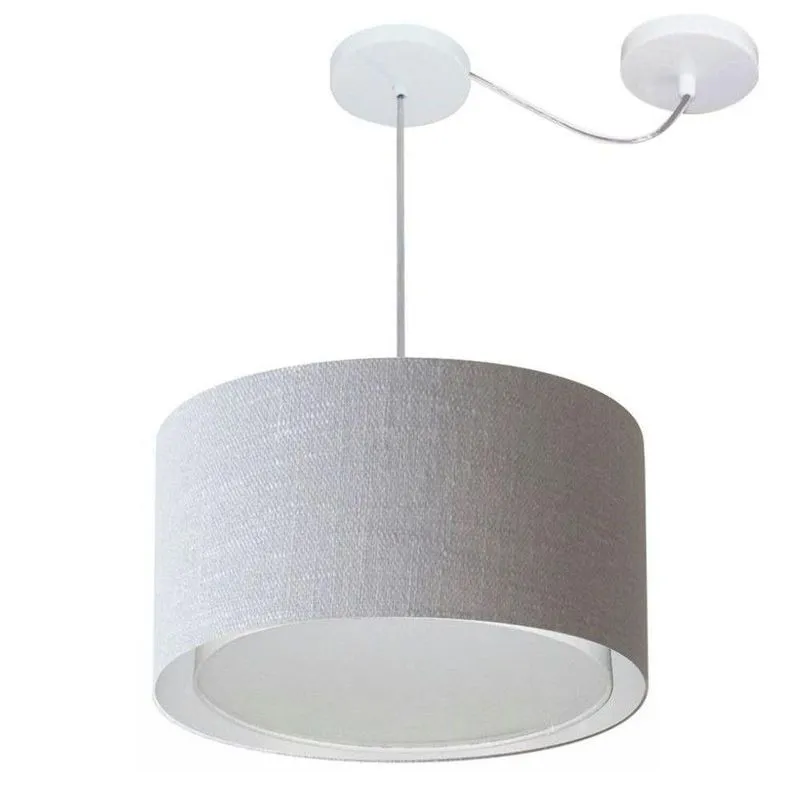 Lustre Pendente Cilíndrico Md-4310 Cúpula Em Tecido 40x25cm Com Desvio De Centro Rústico-cinza