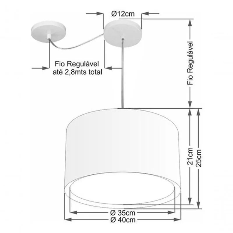 Lustre Pendente Cilíndrico MD-4310 Com Cúpula Em Tecido 40x25cm E Desvio De Centro Algodão-cru