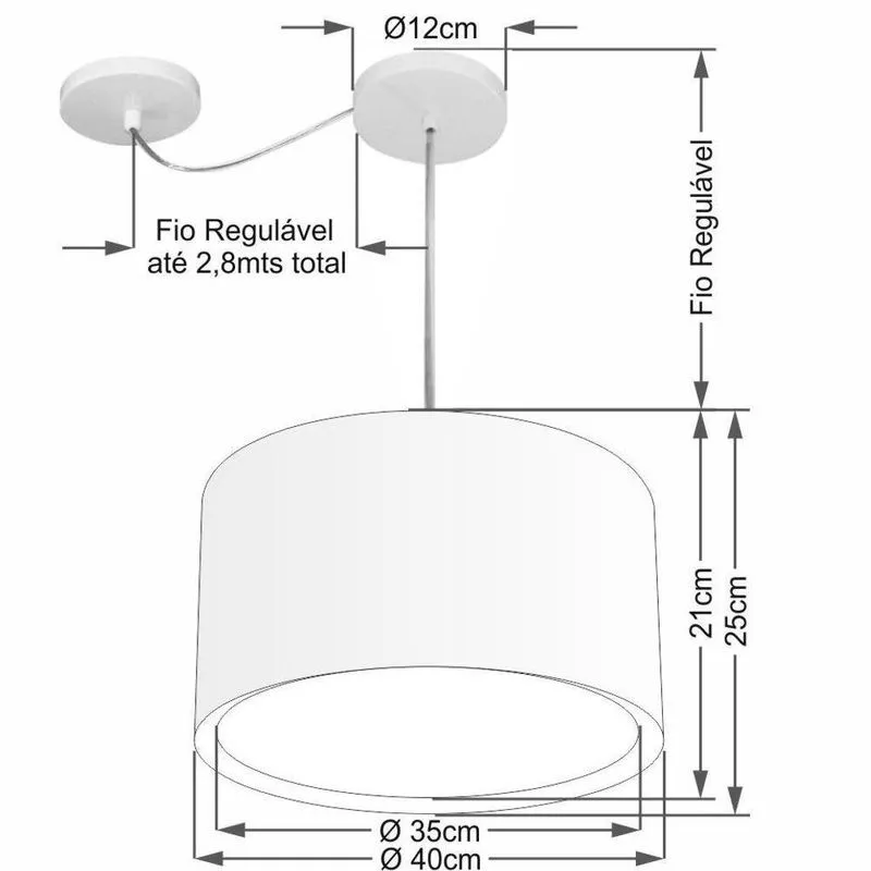 Lustre Pendente Cilíndrico MD-4310 Cúpula Em Tecido 40x25cm Desvio De Centro Café Vivare Brasil