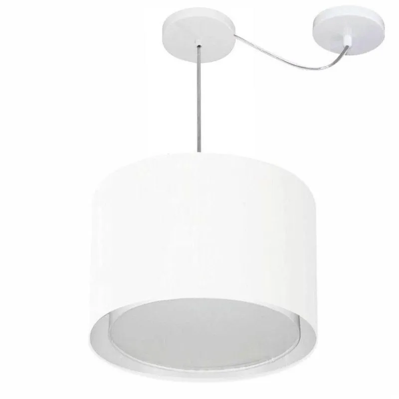 Lustre Pendente Cilíndrico MD-4306 Cúpula Em Tecido 40x30cm Desvio De Centro Branco Vivare Brasil