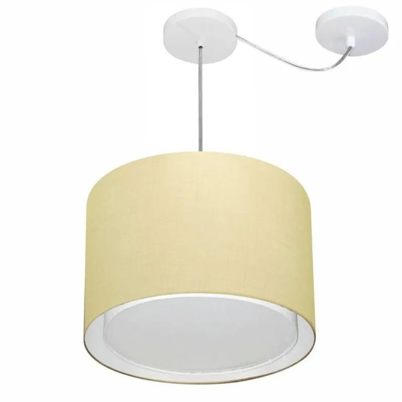 Lustre Pendente Cilíndrico MD-4306 Cúpula em Tecido 40x30cm Desvio de Centro Algodão Cru Vivare