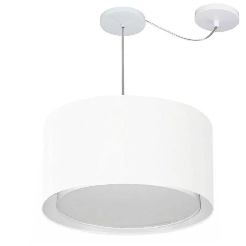 Lustre Pendente Cilíndrico MD-4307 Cúpula Em Tecido 45x30cm Desvio De Centro Branco Vivare Brasil