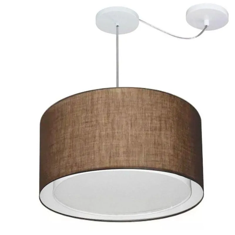 Lustre Pendente Cilíndrico MD-4307 Cúpula Em Tecido 45x30cm Desvio De Centro Café Vivare Brasil
