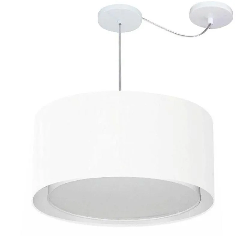 Lustre Pendente Cilíndrico Com Desvio De Centro Vivare Md-4308 Cúpula Em Tecido 50x30cm - Bivolt Branco 127/220v