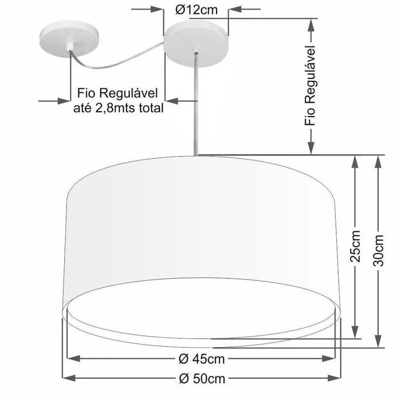 Lustre Pendente Cilíndrico MD-4308 Com Cúpula Em Tecido 50x30cm E Desvio De Centro Algodão-cru
