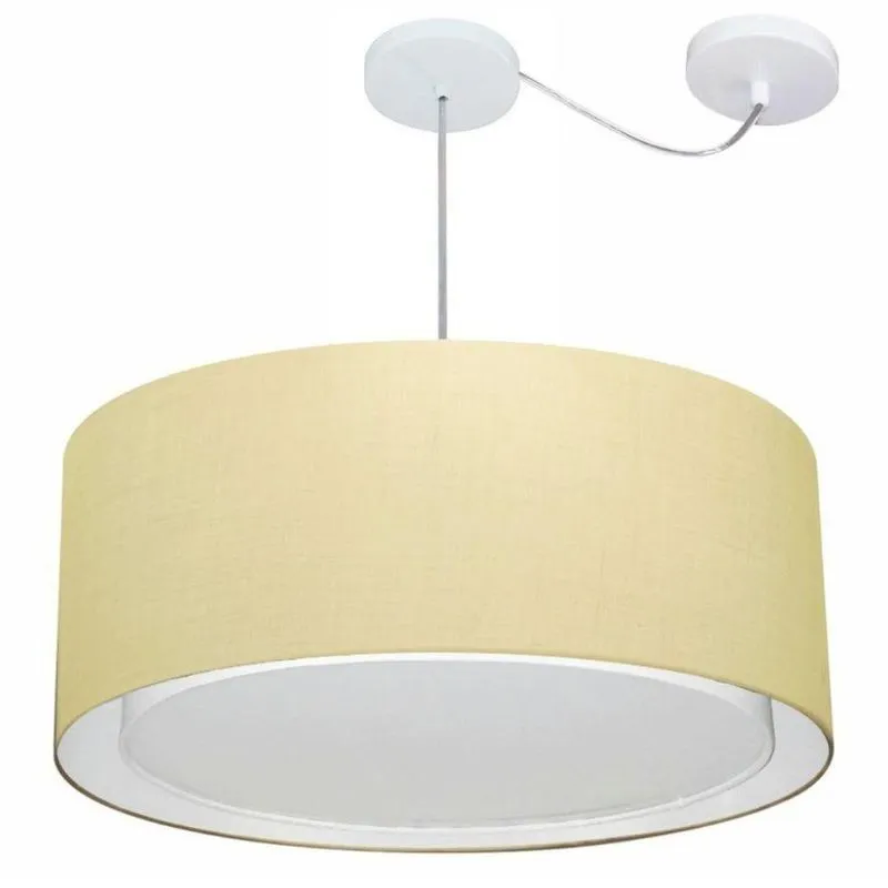 Lustre Pendente MD-4311 Cúpula em Tecido 60x30cm Desvio de Centro Algodão Cru Vivare Brasil
