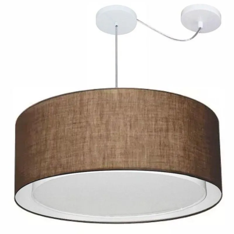 Lustre Pendente Cilíndrico MD-4311 Cúpula Em Tecido 60x30cm Com Desvio De Centro Café Vivare Brasil