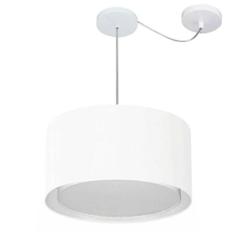 Lustre Pendente Cilíndrico MD-4305 Com Cúpula Em Tecido Desvio De Centro Branco Vivare Brasil