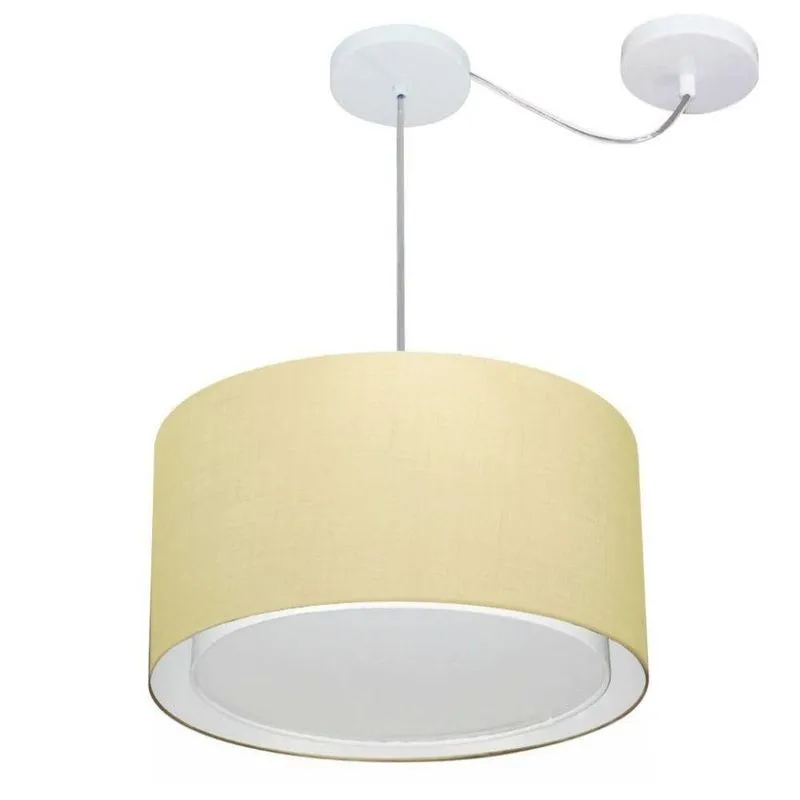 Lustre Pendente Cilíndrico MD-4305 Cúpula em Tecido 40x25cm Desvio de Centro Algodão Cru Vivare