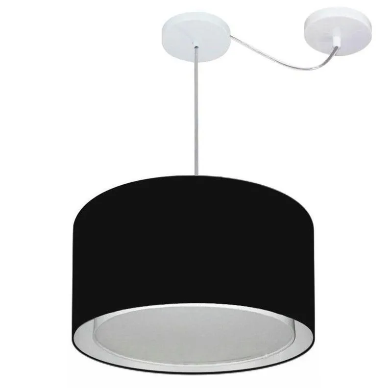 Lustre Pendente Cilíndrico MD-4305 Com Cúpula Em Tecido 40x25cm Desvio De Centro Preto Vivare Brasil