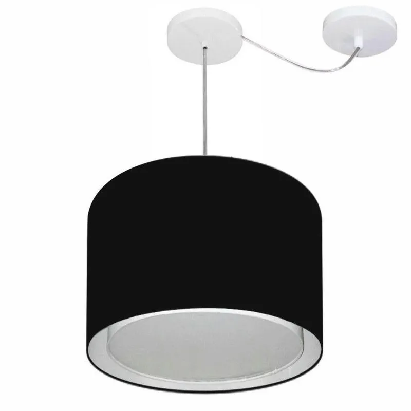 Lustre Pendente Cilíndrico MD-4312 Cúpula Em Tecido 40x30cm Desvio De Centro Preto Vivare Brasil