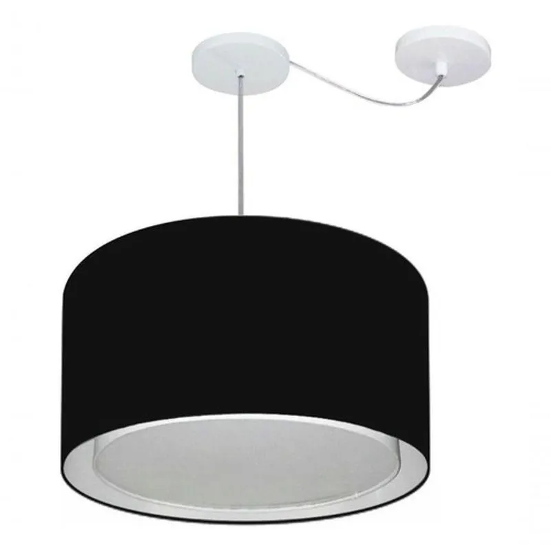 Lustre Pendente Cilíndrico Com Desvio De Centro Vivare Md-4313 Cúpula Em Tecido 45x30cm - Bivolt Preto 127/220v