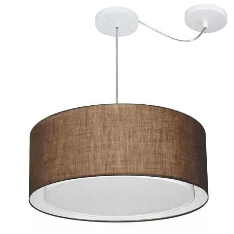 Lustre Pendente Cilíndrico Com Desvio De Centro Vivare Md-4314 Cúpula Em Tecido 50x25cm - Bivolt Café 127/220v
