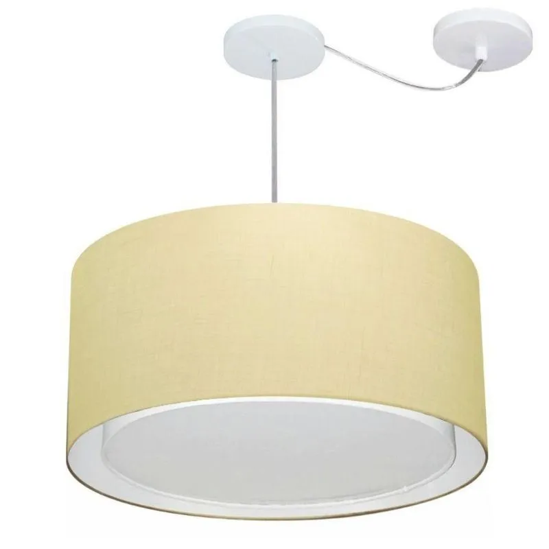 Lustre Pendente Cilíndrico MD-4315 Com Cúpula Em Tecido 50x30cm E Desvio De Centro Algodão-cru