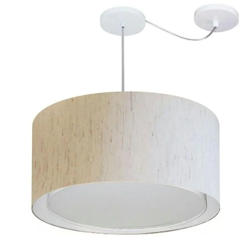 Lustre Pendente Cilíndrico MD-4315 Com Cúpula Em Tecido Bivolt Linho Bege Vivare Brasil Iluminação
