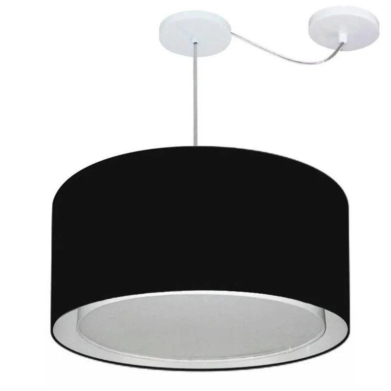 Lustre Pendente Cilíndrico Com Desvio De Centro Vivare Md-4315 Cúpula Em Tecido 50x30cm - Bivolt Preto 127/220v