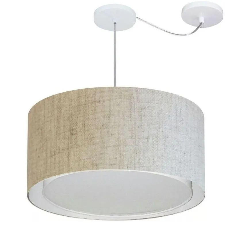 Lustre Pendente Cilíndrico MD-4315 Cúpula em Tecido Desvio de Centro Rústico-Bege Vivare Brasil