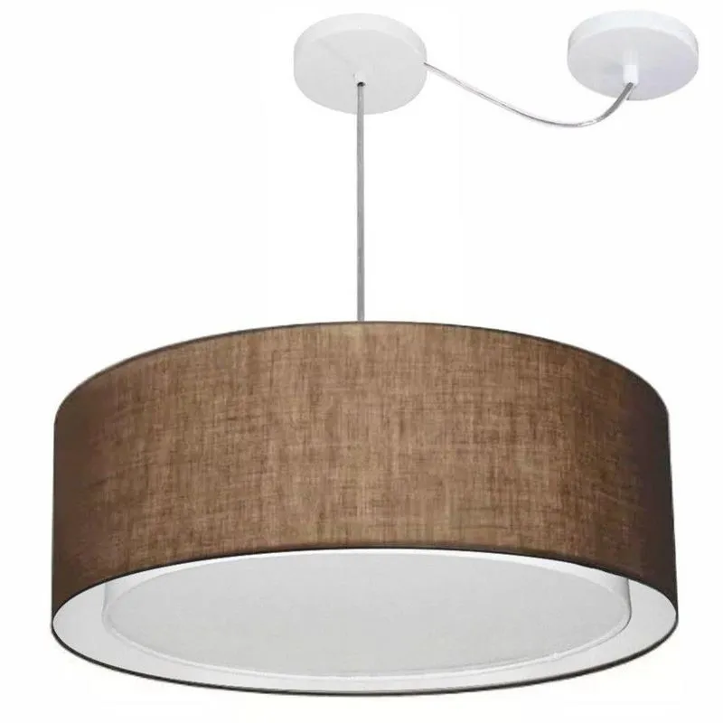 Lustre Pendente Cilíndrico MD-4317 Cúpula Em Tecido 60x25cm Desvio De Centro Café Vivare Brasil