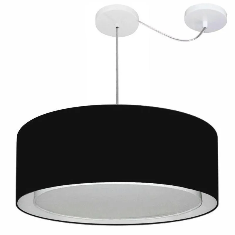 Lustre Pendente Cilíndrico Com Desvio De Centro Vivare Md-4317 Cúpula Em Tecido 60x25cm - Bivolt Preto 127/220v