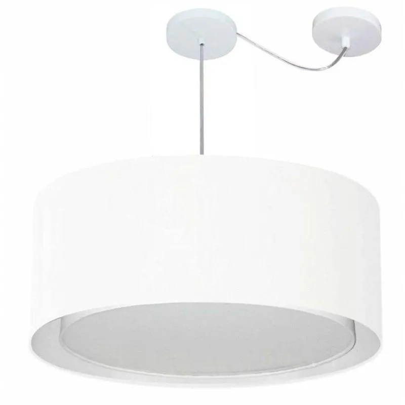 Lustre Pendente Cilíndrico MD-4318 Cúpula Em Tecido 60x30cm Desvio De Centro Branco Vivare Brasil
