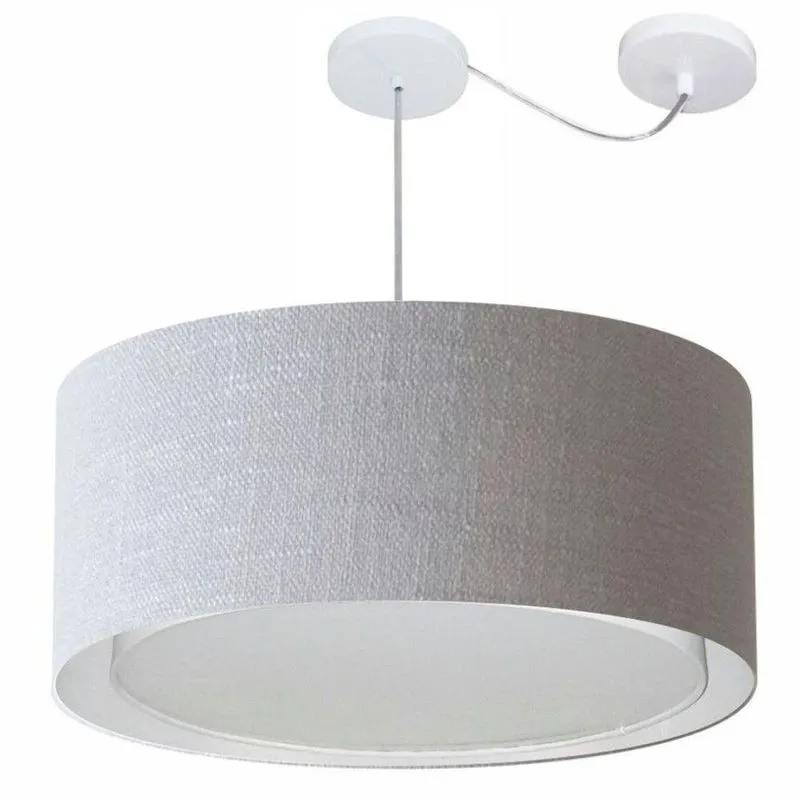 Lustre Pendente Cilíndrico MD-4318 Cúpula Em Tecido 60x30cm Desvio De Centro Rústico-Cinza Vivare
