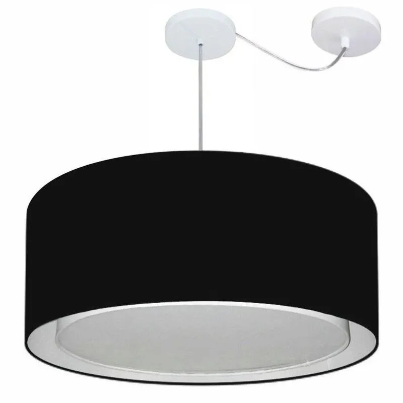 Lustre Pendente Cilíndrico MD-4318 Cúpula Em Tecido Desvio De Centro Bivolt Preto Vivare Brasil