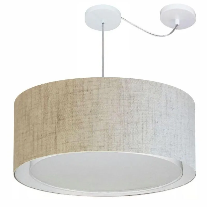 Lustre Pendente Cilíndrico Com Desvio De Centro Vivare Md-4318 Cúpula Em Tecido 60x30cm - Bivolt Rustico-bege 127/220v