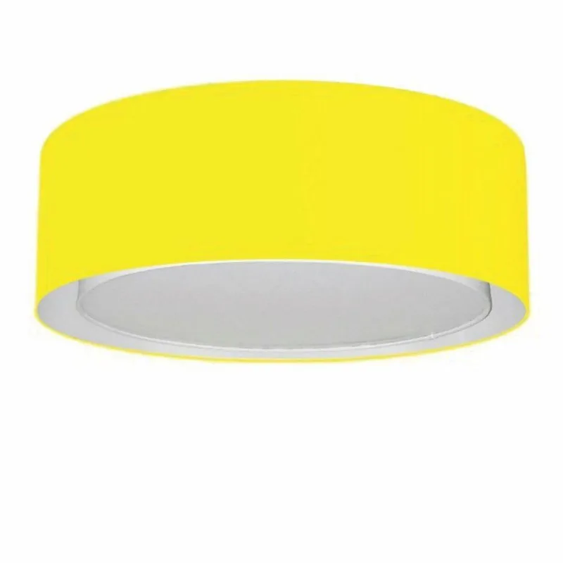 Plafon Cilíndrico Duplo Vivare Md-3037 Cúpula Em Tecido 60x25cm - Bivolt Amarelo 127/220v - Vivare Brasil Iluminação
