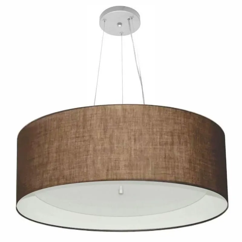 Lustre Pendente Cilíndrico MD-4013 Com Cúpula Em Tecido 60x25cm Bivolt Café-Branco Vivare Brasil